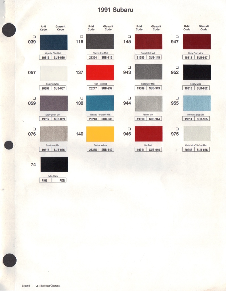 1991 Subaru Paint Charts RM